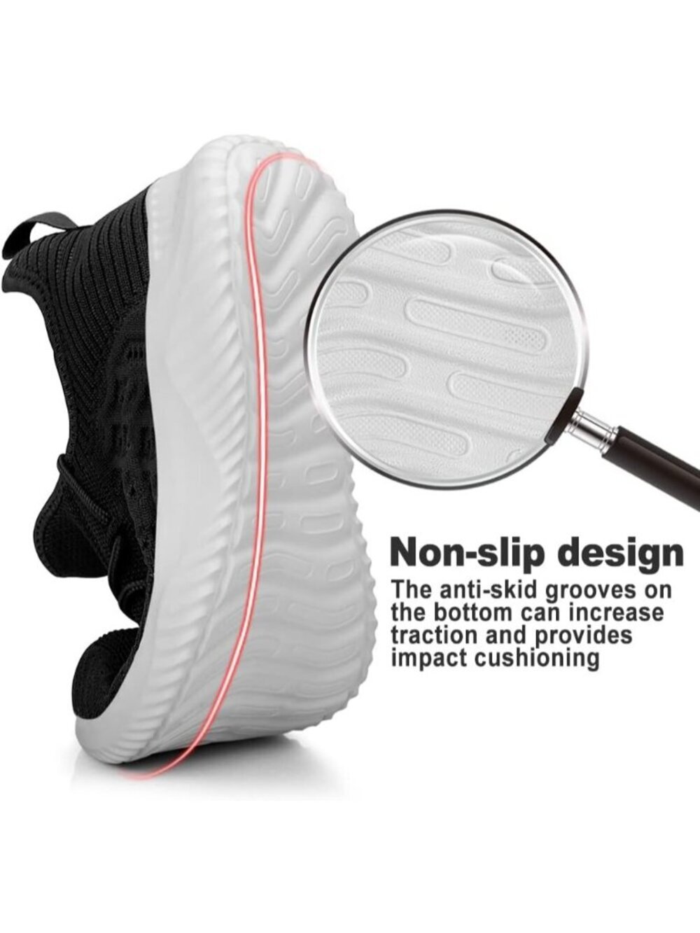 Men's Black And White Lightweight Breathable Comfortable Lace-Up Slip On Sneaker - Picture 3 of 6